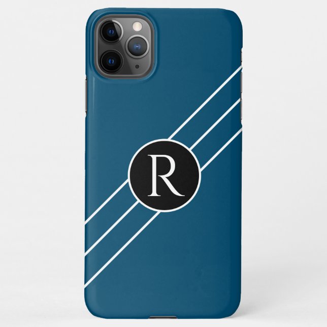 DIY White Monogram Circle Lines Ocean Blue & Black iPhone Hülle (Rückseite)