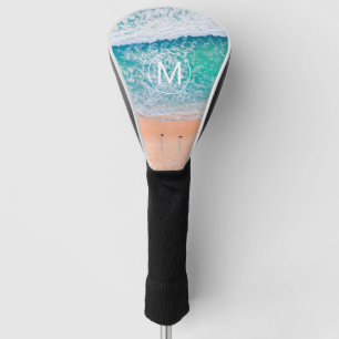 DIY White Monogram in Circle, Beach Waves Golf Headcover