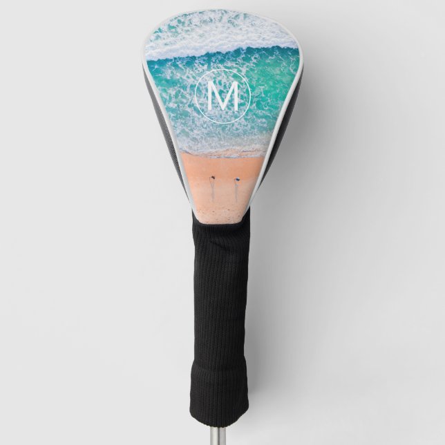 DIY White Monogram in Circle, Beach Waves Golf Headcover (Vorderseite)