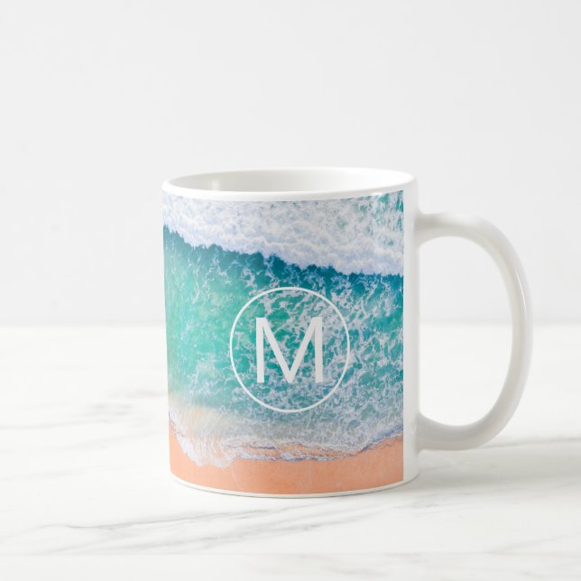 DIY White Monogram in Circle, Beach Waves, Vs 2 Kaffeetasse (Rechts)