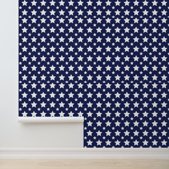 DIY White Stars Navy Blue Stylish Modern Pattern Tapete (Anwendung)