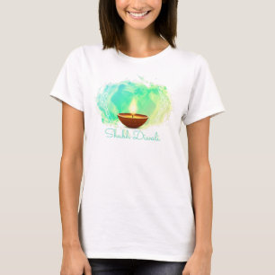 Diya Diwali Green Watercolor T-Shirt