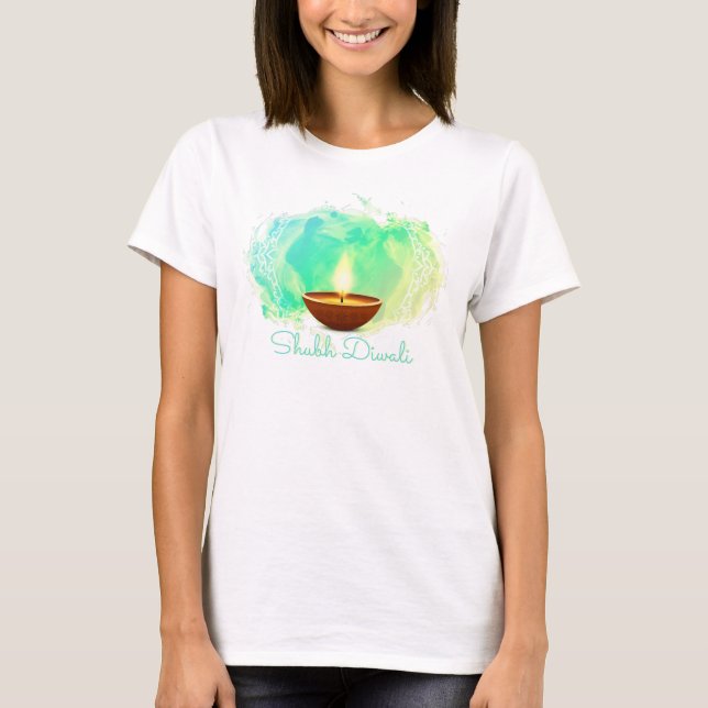 Diya Diwali Green Watercolor T-Shirt (Vorderseite)
