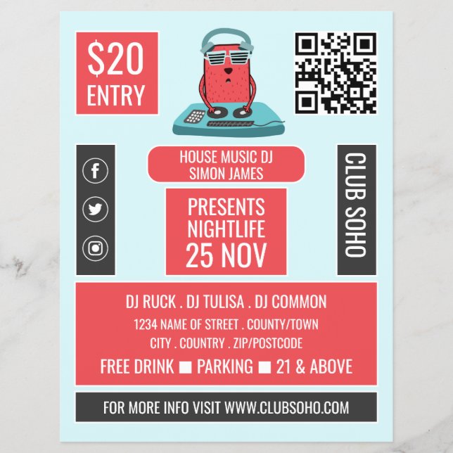 DJ am Deck Cartoon, Beruflich DJ Advert Flyer (Vorne)