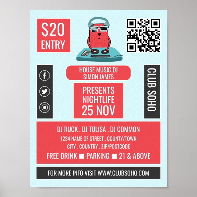 DJ am Deck Cartoon, Beruflich DJ Advert Poster (Vorne)