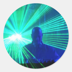 DJ auf dem Aufkleber für die Decks