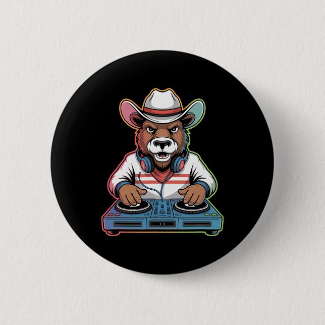 Dj Bear Cowboy Mixing Beats Button (Vorderseite)