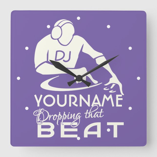 DJ benutzerdefinierte Farbe und Monogramm-Wanduhr Quadratische Wanduhr (Vorderseite)