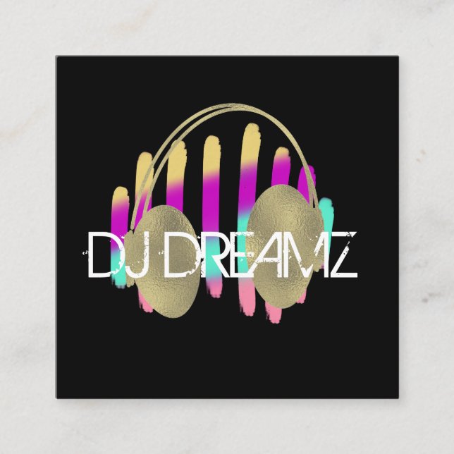 DJ Business Music Producer Neon and Imitats Gold Quadratische Visitenkarte (Vorderseite)