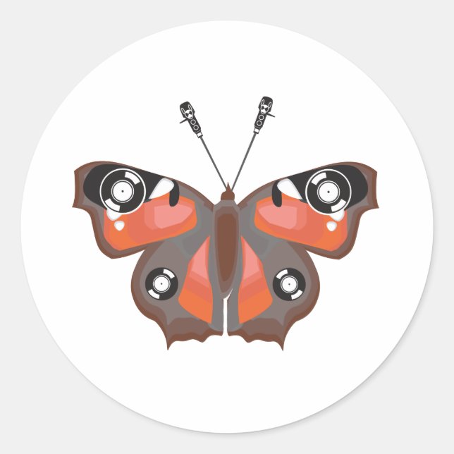 DJ Butterfly Runder Aufkleber (Vorderseite)
