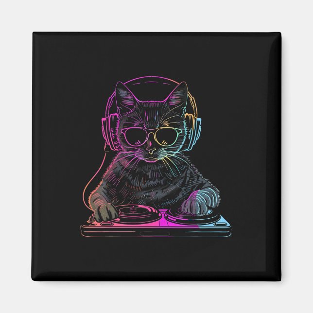 Dj Cat Edm Techno House Musik Funny Cat Lover Magnet (Vorne)