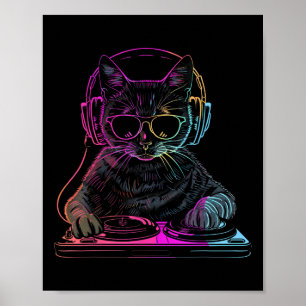 Dj Cat Edm Techno House Musik Funny Cat Lover Poster