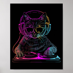Dj Cat Edm Techno House Musik Lustiger Katzenliebh Poster