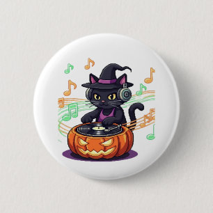 Dj cat halloween Oversibler T - Shirt Button