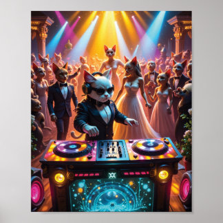 DJ Cat im Glamour Feline Ballroom Party Poster