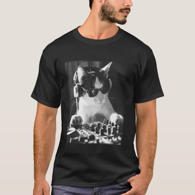 DJ Cat Musik Art Longsleeve T-Shirt (Vorderseite)