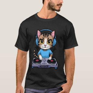 DJ Cat Rainbow T-Shirt House Musik Kitty Tee