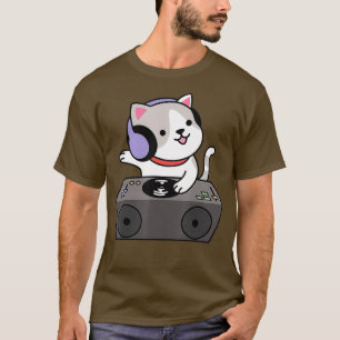 DJ Cat Scratch Plattenspieler Musik Kitten Musikal T-Shirt