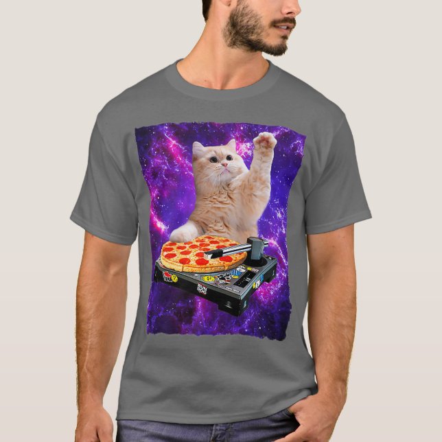 DJ Cat Shirt Cat DJ Pizza EDM Music Niedlich White (Vorderseite)
