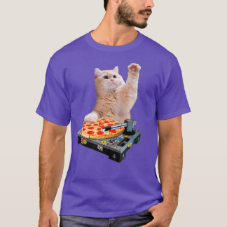 DJ Cat Shirt Cat DJ Pizza EDM Music Niedlich White