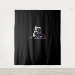 DJ Controller Cat - Funny DJ Cat Wandteppich