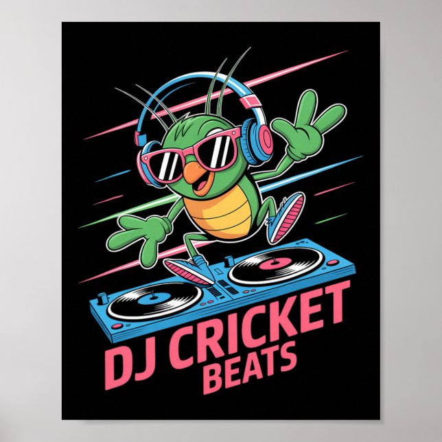 Dj Cricket Beats Groovy Musik Spaß  Poster (Vorne)