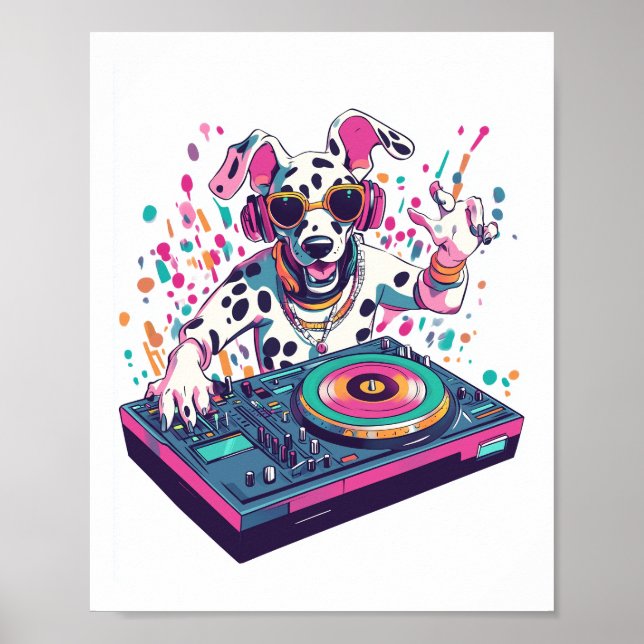 DJ Dalmatian – EDM Rave Party Hund Poster (Vorne)