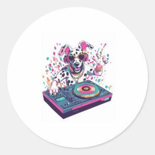 DJ Dalmatiner - EDM Rave Party Dog Runder Aufkleber