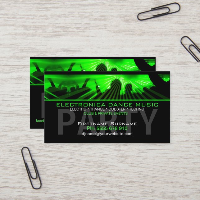 DJ Dance Rave Lasers Club Business Card Visitenkarte (Vorderseite/Rückseite Beispiel)