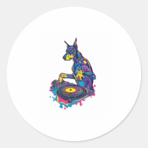 DJ Doberman - Club Vibe Party Dog Runder Aufkleber