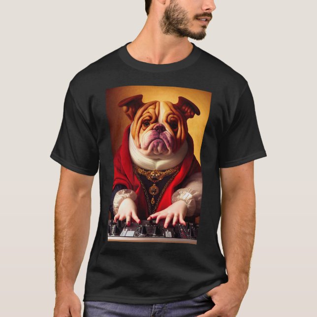 Dj Dog Bulldog lustig niedliche Fettmusik Vinyl T-Shirt (Vorderseite)