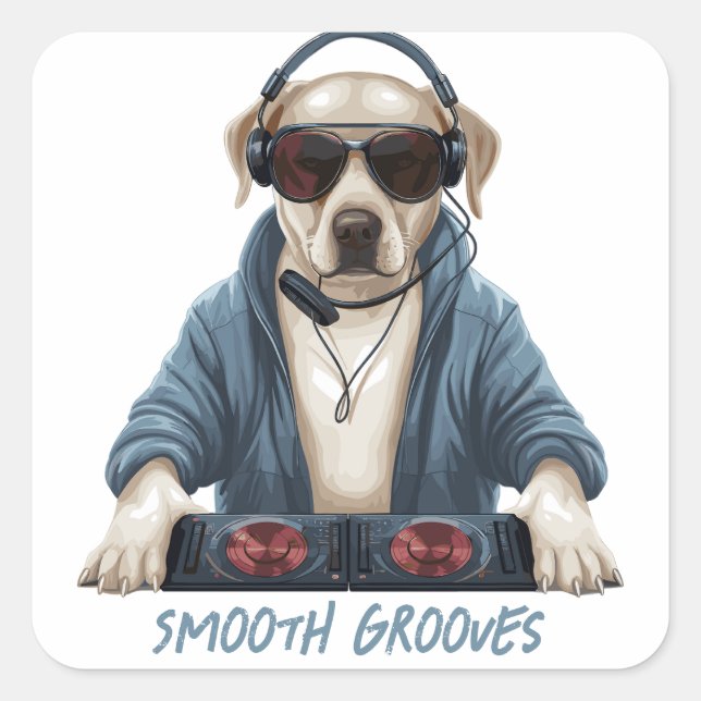 DJ Doggo Quadratischer Aufkleber (Vorderseite)