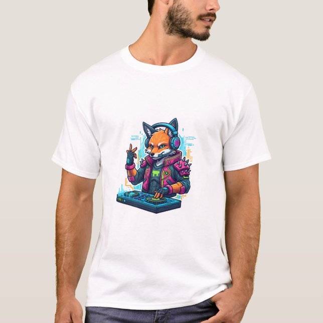 DJ Fox Cartoon Cool White Tshirt For Men | Adults (Vorderseite)