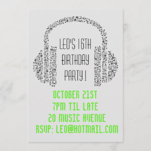 DJ funky coole musikjugendliche Jungen Geburtstags Einladung