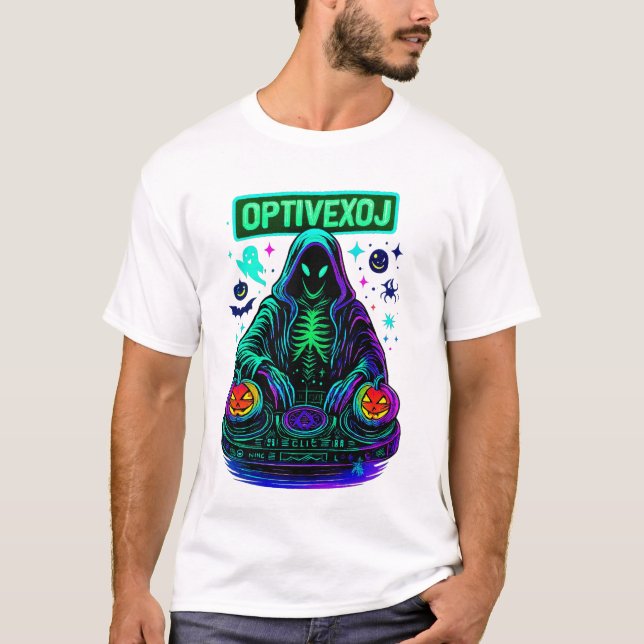 DJ Ghost Skeleton T - Shirt | OPTIVEXOJ Halloween (Vorderseite)