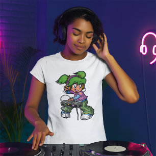 DJ Girl mit Green Hair und Kopfhörer T-Shirt