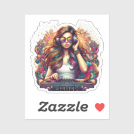 Dj Girl Vibrant Illustration Aufkleber