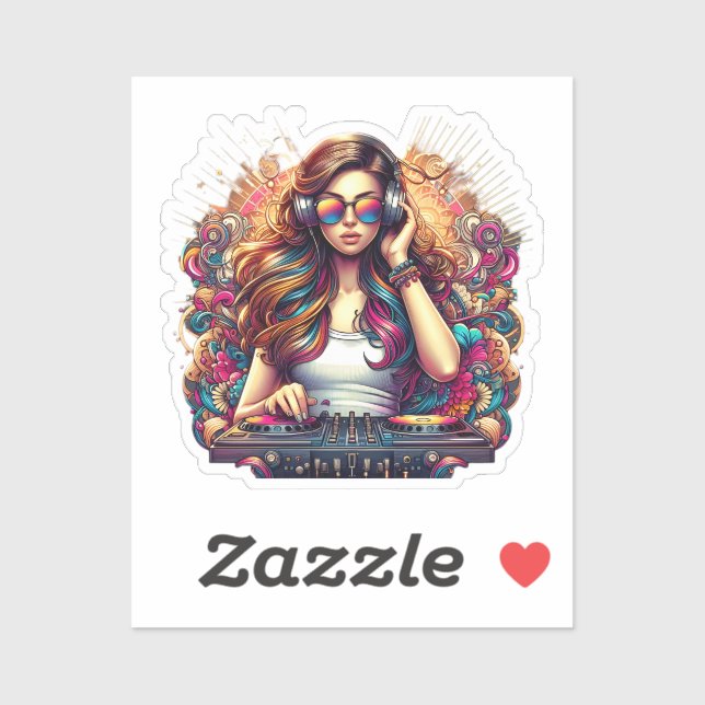 Dj Girl Vibrant Illustration Aufkleber (Blatt)