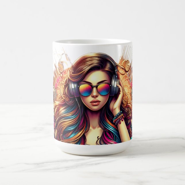 Dj Girl Vibrant Illustration Kaffeetasse (Mittel)