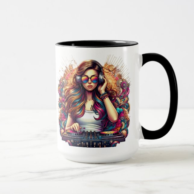 Dj Girl Vibrant Illustration Tasse (Rechts)