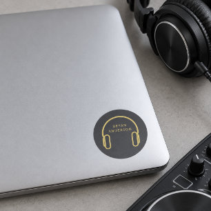 DJ Gold Kopfhörer Logo Benutzerdefinierter Name Runder Aufkleber