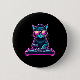 Dj House Cat Rainbow Dj Cat Kitty Button