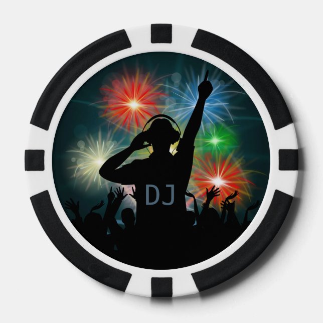DJ Illustration benutzerdefinierter Monogramm-Poke Pokerchips (Vorderseite)