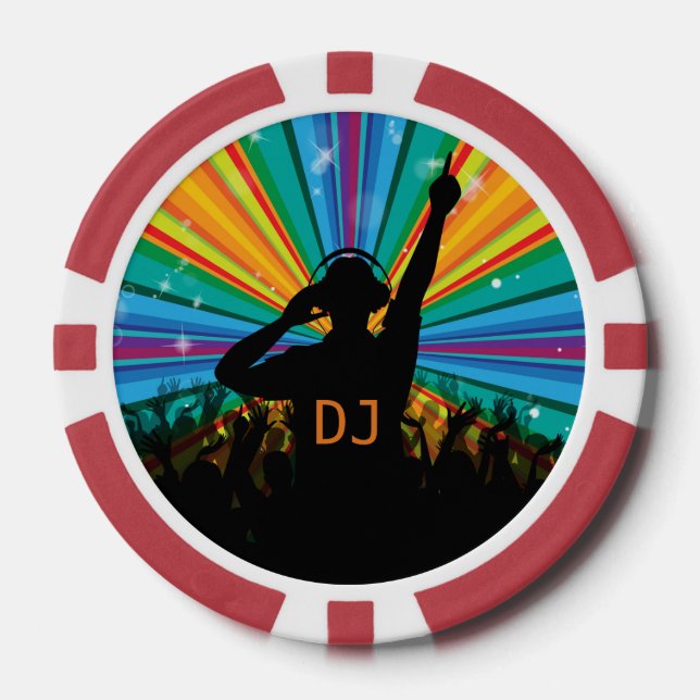 DJ Illustration benutzerdefinierter Monogramm-Poke Pokerchips (Vorderseite)