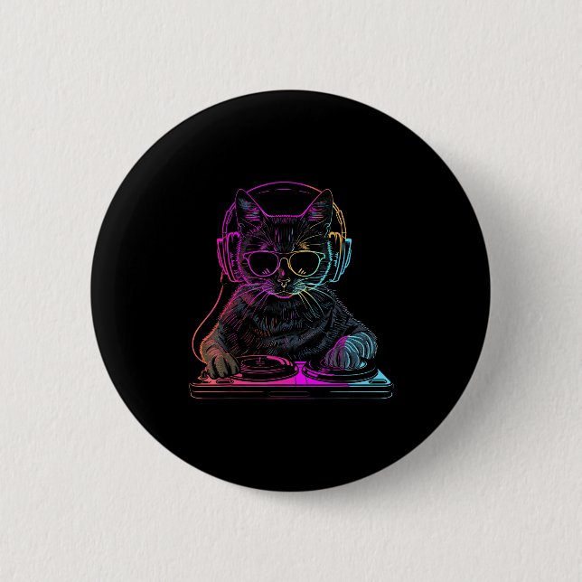 Dj Katze Edm Techno House Musik Lustige Katzenlieb Button (Vorderseite)