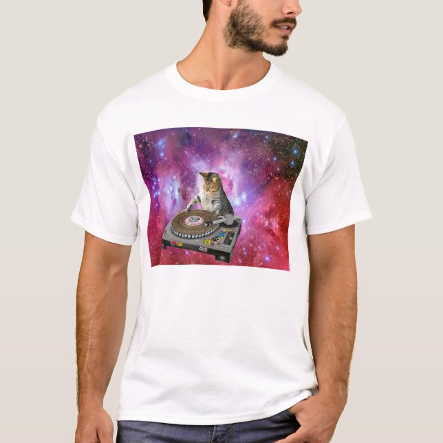 DJ-Katze im Raum T-Shirt (Vorderseite)