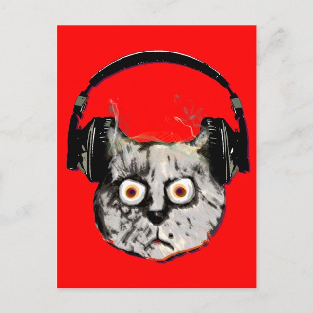DJ-Katze mit Kopfhörer Postkarte (Vorderseite)