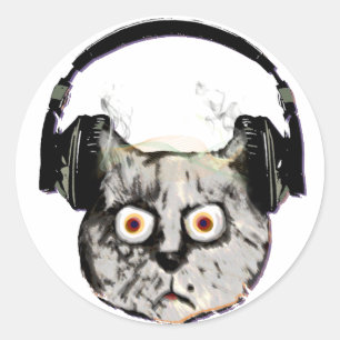 DJ-Katze mit Kopfhörer Runder Aufkleber
