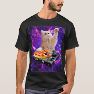 DJ-Katze-Shirt Katze DJ Pizza EDM Musik Süß Weiß T-Shirt