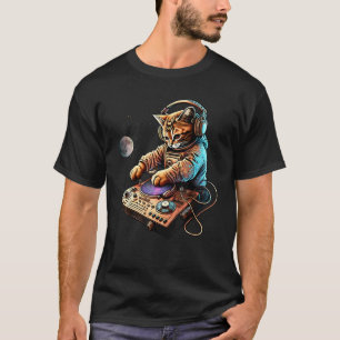 DJ Katze, süße Weltraumkatze Disc Jockey Katze in  T-Shirt